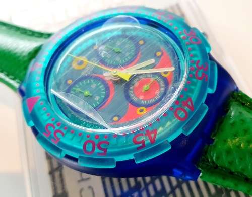 VINTAGE SWATCH AQUA CHRONO - STUNNING 90`s - HIGHLY COLLECTIBLE - IN ORIGINAL BOX